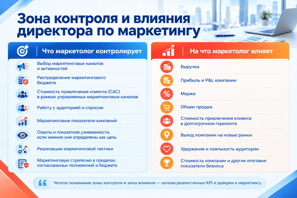 Зона контроля и влияния директора по маркетингу
